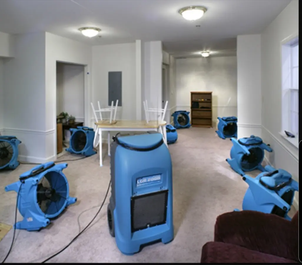 Air movers and dehumidifier setup for Water Extraction & Removal in Osprey